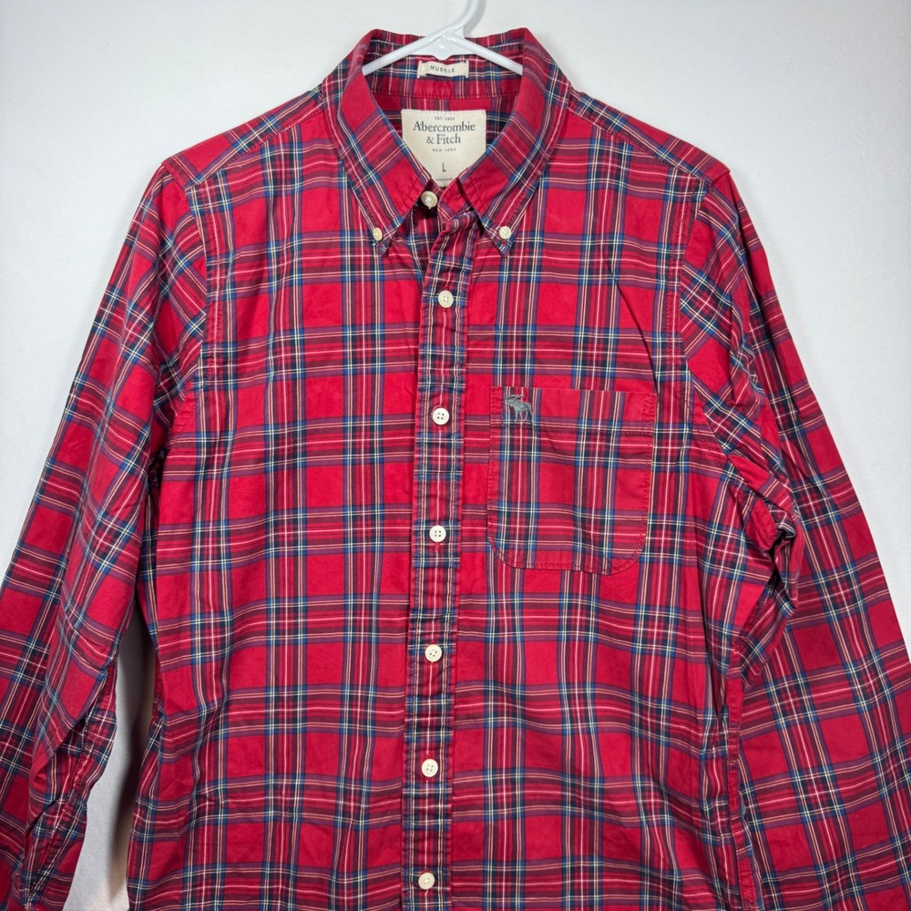 Abercrombie & Fitch Mens Muscle Fit Long Sleeve Plaid Button Down Shirt Sz Large